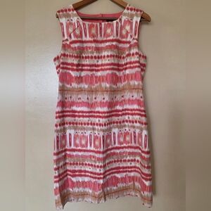 Tahari Ikat Linen Blend Coral Sheath Dress 14 Careerwear Summer Resort Office